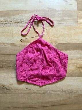American Eagle Outfitters Hot Pink Crochet Halter Crop Top